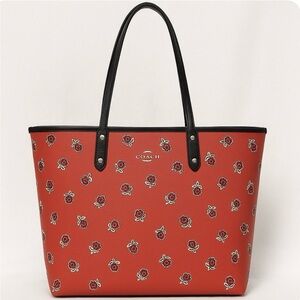 Coach Red Floral Tote Bag & Matching Wallet NWT